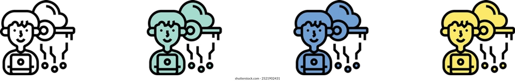 icono de autenticación. Esquema, diseño de estilo verde, azul y amarillo aislado sobre fondo blanco