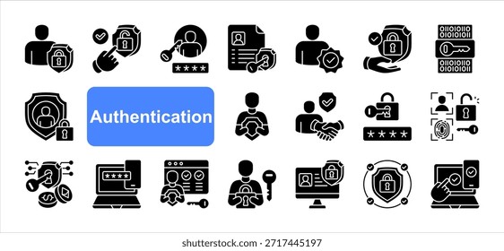 Authentication icon set with Identity, Access, Verification, Security, Encryption, Authorization, Zero Trust simple vector.