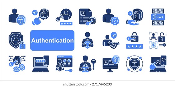 Authentication icon set with Identity, Access, Verification, Security, Encryption, Authorization, Zero Trust simple vector.