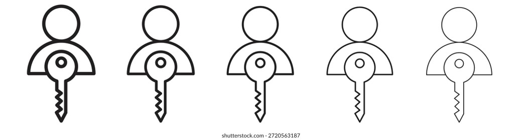 Símbolo de icono de autenticación en línea delgada, contorno negro y estilo de trazo