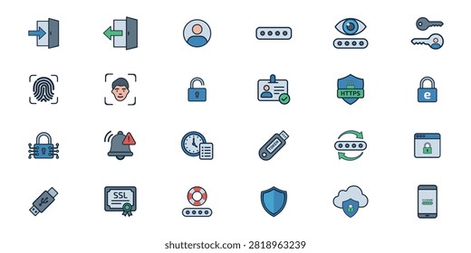 Authentication and Login Security Icon Collection Featuring Password, Biometrics, Encryption, User Access and Cyber Protection