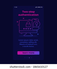 authentication in two steps mobile banner with icon