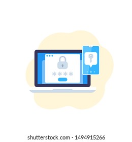 authentication in two steps, vector flat icon