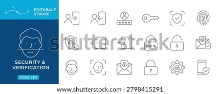 Authentication Vector Icons, Security verification login password key fingerprint face ID editable stroke outline icon set