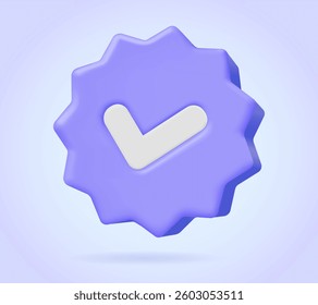 Authentication and verification badge icon. Minimalist polygon star with checkmark for approval and success. Three dimensional vector illustration for website, print, banner, web site, application
