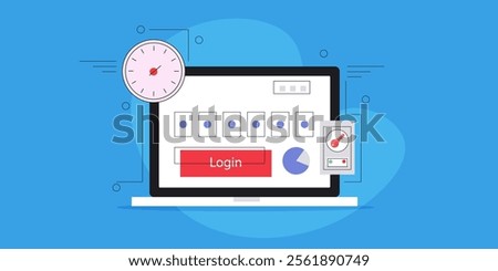 Authenticator app protecting accounts from unauthorized access, time based one time password, Authenticator app for extra security - vector illustration with icons