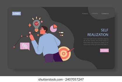 Authenticity and authentic self-realization nighmode or darkmode web banner or landing page. Mindfulness, self acceptance and well-being. Authentic self-realization. Flat vector illustration