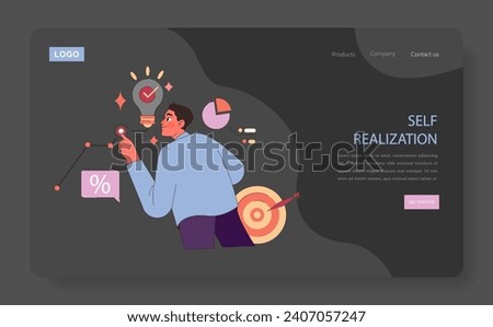 Authenticity and authentic self-realization nighmode or darkmode web banner or landing page. Mindfulness, self acceptance and well-being. Authentic self-realization. Flat vector illustration
