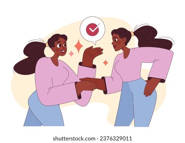 Authenticity. Congruence and consistency of self-image and personality. Black female young adult character positive psychology, personality development and self acceptance. Flat vector illustration