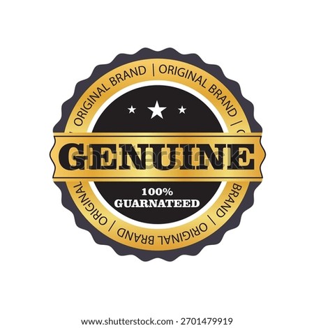 Authenticity, genuine, guaranteed, premium quality, certified emblem, vector illustration, seal of approval, trust symbol, brand identity, gold element, reliable icon, product validation. eps