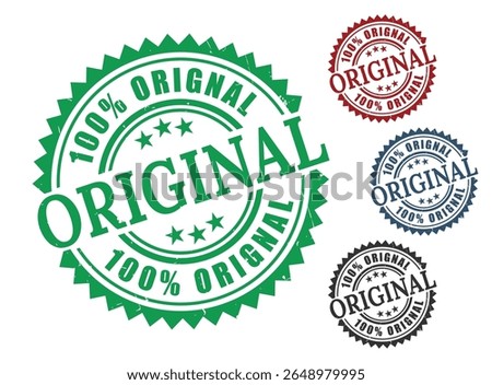 Authenticity Guarantee Vintage Original Stamp Design Elements in Green Red Blue and Black