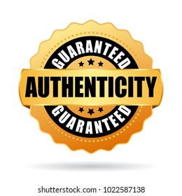 Authenticity guaranteed gold vector emblem on white background