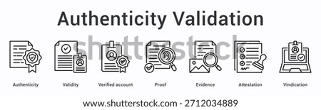 Authenticity validation banner web icon confirms validity through verified proof and evidence with attestation and vindication.