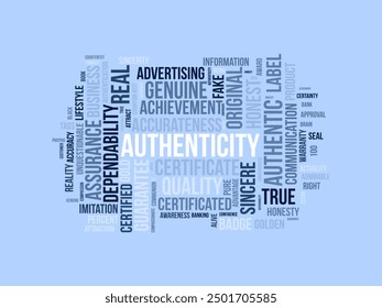 Authenticity wordcloud template. Business concept vector background.
