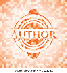 Author abstract emblem, orange mosaic background
