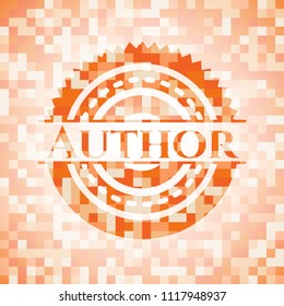 Author abstract orange mosaic emblem with background