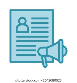 Author Bio dual tone blue color, mini illustration icon. use for modern concept, print, UI, UX kit, web and app development. Vector related to product offering, marketing, business.