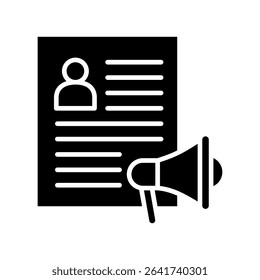 Author Bio glyph, mini illustration icon. use for modern concept, print, UI, UX kit, web and app development. Vector related to product offering, marketing, business.