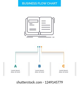 Author, book, open, story, storytelling Business Flow Chart Design with 3 Steps. Line Icon For Presentation Background Template Place for text