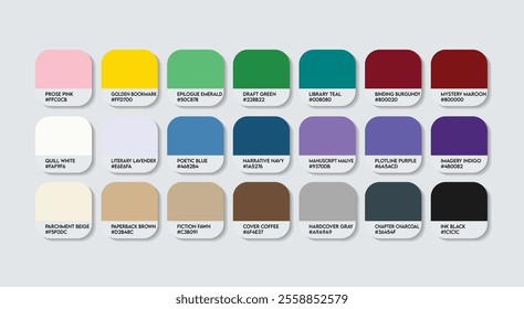 Author Color Guide Palette with Color Names. Catalog Samples Author with RGB HEX codes and Names. Metal Colors Palette Vector, Wood and Plastic Author Color Palette, Fashion Trend Author Color Palette