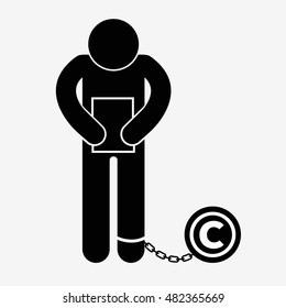 Author with copyright ball on chain icon isolated on white background. Flat vector illustration
