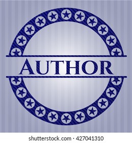Author emblem with denim high quality background