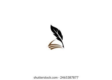 author feather logo with book combination flat vector design style