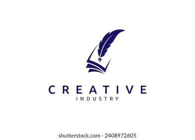 Logo de pluma de autor con estilo de diseño de plantilla de vector plano de libro