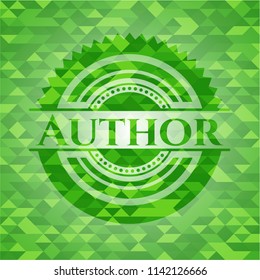 Author green emblem. Mosaic background