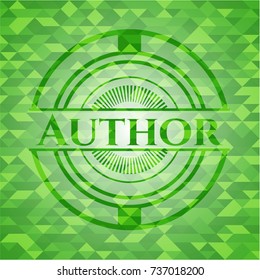 Author green emblem. Mosaic background