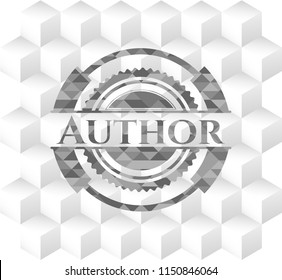 Author grey emblem. Retro with geometric cube white background