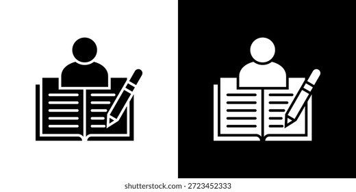 Icono de autor relleno en blanco y negro.