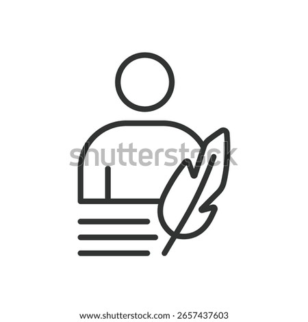 Author, icon in line design. Author, writer, novelist, book creator, literature, manuscript, storytelling on white background vector. Author, editable stroke icon