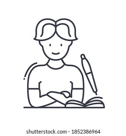 Icono de autor, ilustración lineal aislada, vector de línea delgada, signo de diseño web, símbolo de concepto de contorno con trazo editable sobre fondo blanco.