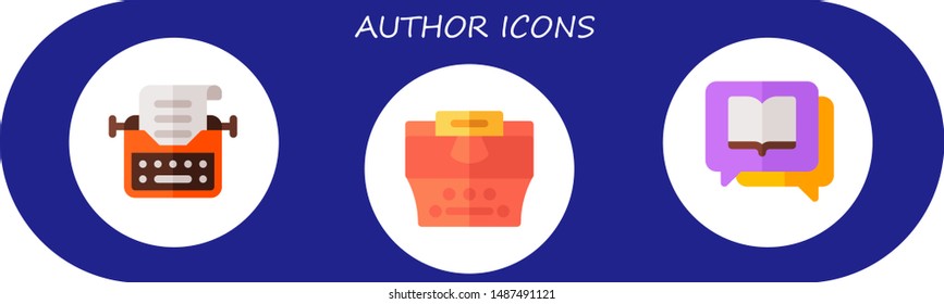 author icon set. 3 flat author icons.  Simple modern icons about  - typewriter, literature