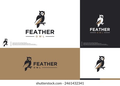 author logo with owl concept, serious and brave, logo design template.