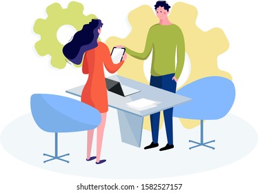 Author people work in the office. The Manager gives the documents.
