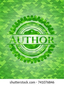 Author realistic green emblem. Mosaic background