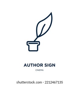 author sign icon from cinema collection. Thin linear author sign, author, business outline icon isolated on white background. Line vector author sign sign, symbol for web and mobile