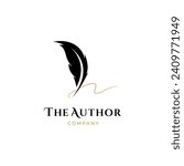 author signature logo, feather quill pen with golden ink logo , vintage Fountain pen logo with gold ink icon