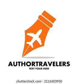 Author traveler vector logo template. This design use pen and plane symbol. Suitable for business