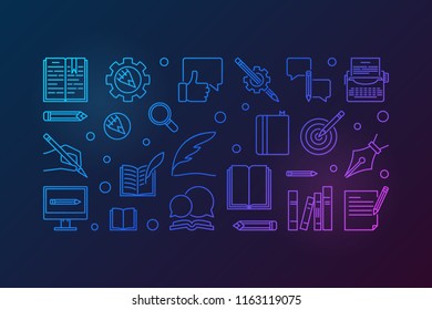 Author vector colored outline horizontal illustration or banner on dark background