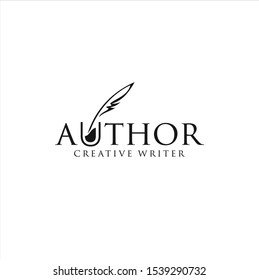 Author Write Logo Templates Design Vector Stock. Quill Feather Pen And Ink Well Logo Design