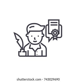 author, writer concept vector thin line icon, symbol, sign, illustration on isolated background
