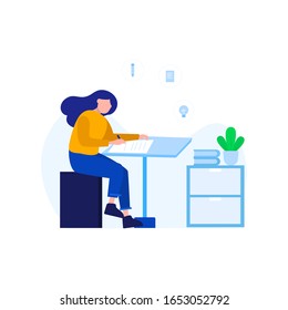 The author is writing articles, manuscripts, news and books vector illustration, suitable for landing page, ui, website, mobile app, editorial, poster, flyer, article, and banner