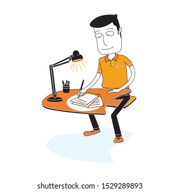author writing on the table