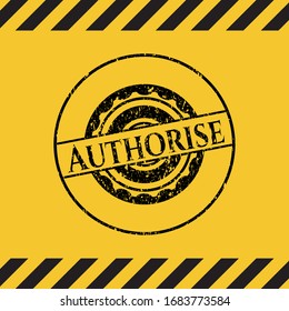Autorizar el emblema negro en el interior del signo de advertencia amarillo. Ilustración vectorial. Detallado.