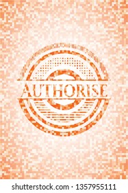 Authorise orange tile background illustration. Square geometric mosaic seamless pattern with emblem inside.