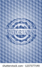 Authoritarian blue hexagon emblem.