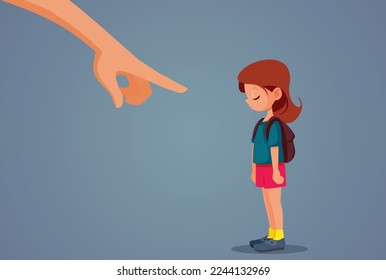 
Authoritarian Parent Punishing and Scolding School Girl Vector Cartoon Illustration. Sad daughter being reprimanded by demanding 
